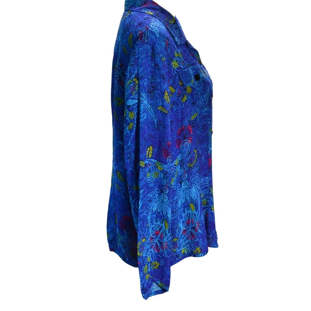 Chico's Silk Paisley Blouse Size 3 Casual Work Travel Fall Blue Multicolor Sheer - Picture 2 of 5